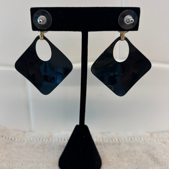 CrownTrifari Dangle Earrings - Black and Gold Tone - Picture 2 of 3